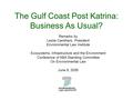 The Gulf Coast Post Katrina: Business As Usual? Remarks by Leslie Carothers, President Environmental Law Institute Ecosystems, Infrastructure and the Environment.