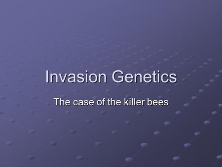 Invasion Genetics The case of the killer bees. Invasion Genetics The case of the killer bees Bee Biology History of the African honeybee introduction.