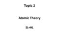 Topic 2 Atomic Theory SL+HL. Topic 2.1 The atom Position ChargeRelative Mass Proton; p + Nucleus 1+ 1 Neutron; n Nucleus 0 1 Electron; e - Cloud/orbitals.