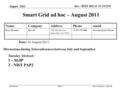 Doc.: IEEE 802.11-11/1112r0 Submission August 2011 Bruce Kraemer, MarvellSlide 1 Smart Grid ad hoc – August 2011 Date: 10 August 2011 Discussions during.