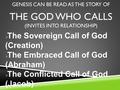 GENESIS CAN BE READ AS THE STORY OF THE GOD WHO CALLS (INVITES INTO RELATIONSHIP)  The Sovereign Call of God (Creation)  The Embraced Call of God (Abraham)