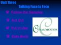 Talking Face to Face  Follow the Samples Follow the Samples  Act Out Act Out  Put in Use Put in Use  Data Bank Data Bank Unit Three.