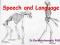 1 Speech and Language Dr Derakhshandeh, PhD. 3 Thinking and Language Language is the ability to encode ideas into signals for communication Nothing.