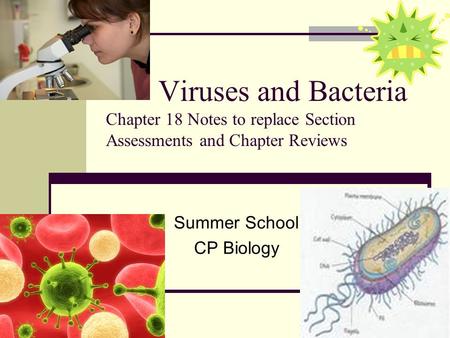 Viruses and Bacteria Chapter 18 Notes to replace Section Assessments and Chapter Reviews Summer School CP Biology.