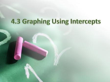 An x-intercept of a graph is the x- coordinate of a point where the graph crosses the x-axis. An y-intercept of a graph is the y- coordinate of a point.