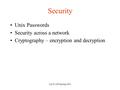 Cpr E 308 Spring 2004 Security Unix Passwords Security across a network Cryptography – encryption and decryption.