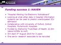 Funding success 1: HAVEN Hospital Alerting Via Electronic Noticeboard Looking at what other data in hospital information systems can be used to predict.