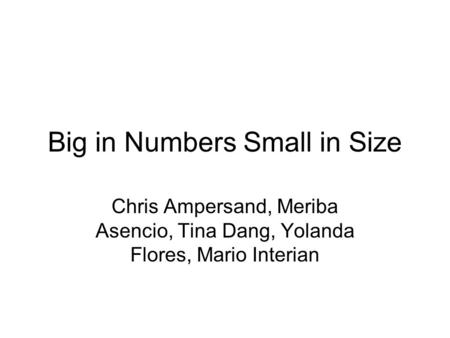 Big in Numbers Small in Size Chris Ampersand, Meriba Asencio, Tina Dang, Yolanda Flores, Mario Interian.