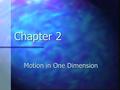 Chapter 2 Motion in One Dimension. Free Fall All objects moving under the influence of only gravity are said to be in free fall All objects moving under.