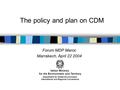 The policy and plan on CDM Forum MDP Maroc Marrakech, April 22 2004 Italian Ministry for the Environment and Territory Department for Global Environment,