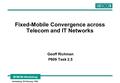 MTM’99 Workshop Heidelberg, 25 February 1999 Fixed-Mobile Convergence across Telecom and IT Networks Geoff Richman P809 Task 2.5.