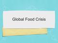 Global Food Crisis. 1 in 6 people in the world will go to bed hungry tonight.