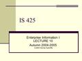 IS 425 Enterprise Information I LECTURE 10 Autumn 2004-2005  2004 Norma Sutcliffe.