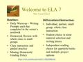 Welcome to ELA 7 Mrs. Lynn Elibol Routines: Daily Warm-up - Writing Prompts each day completed in the writer’s notebook Homework Review with whole class.