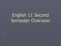 English 11 Second Semester Overview. Independent Reading ► Possible reduction in page count and/or counting in the pages of the novel you do for your.