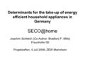 Determinants for the take-up of energy efficient household appliances in Germany Joachim Schleich (Co-Author: Bradford F. Mills) Fraunhofer ISI.