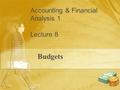 Accounting & Financial Analysis 1 Lecture 8 Budgets.