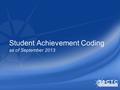 Student Achievement Coding as of September 2013. Data principles Keep all calculations as transparent as possible. Colleges can replicate all points.