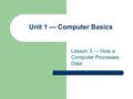 Lesson 3 — How a Computer Processes Data Unit 1 — Computer Basics.