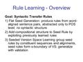 Rule Learning - Overview Goal: Syntactic Transfer Rules 1) Flat Seed Generation: produce rules from word- aligned sentence pairs, abstracted only to POS.