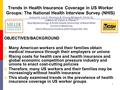 1 Trends in Health Insurance Coverage in US Worker Groups: The National Health Interview Survey (NHIS) OBJECTIVES/BACKGROUND  Many American workers and.