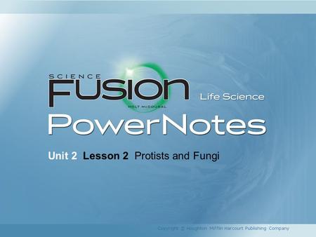 Unit 2 Lesson 2 Protists and Fungi Copyright © Houghton Mifflin Harcourt Publishing Company.