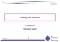 The UNIVERSITY of GREENWICH 1 October 2009 L8a Audit and assurance J. E. Spencer-Wood Auditing and assurance Lecture 8a Internal audit.