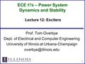 ECE 576 – Power System Dynamics and Stability Prof. Tom Overbye Dept. of Electrical and Computer Engineering University of Illinois at Urbana-Champaign.