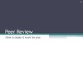 Peer Review How to make it work for you 1. In your experience… What have you tried? ▫What worked? ▫What didn’t work? What were the students’ responses?