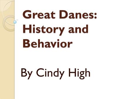 Great Danes: History and Behavior By Cindy High. Great Danes: History and Behavior  History of the Danes  Types of Danes  My Dane Great Danes Make.