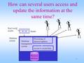 1 How can several users access and update the information at the same time? Real world results Model Database system Physical database Database management.