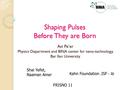 Shaping Pulses Before They are Born Avi Pe’er Physics Department and BINA center for nano-technology, Bar Ilan University FRISNO 11 Shai Yefet, Naaman.