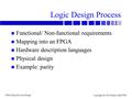 FPGA-Based System Design Copyright  2004 Prentice Hall PTR Logic Design Process n Functional/ Non-functional requirements n Mapping into an FPGA n Hardware.