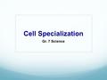 Cell Specialization Gr. 7 Science. The Big Idea Plants and animals, including humans, are made of specialized cells, tissues, and organs that are organized.