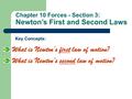 Chapter 10 Forces - Section 3: Newton’s First and Second Laws What is Newton’s first law of motion? What is Newton’s second law of motion? Key Concepts: