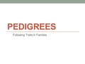 PEDIGREES Following Traits in Families. Pedigree: A diagram that follows the traits through a family Circles and Squares represent people Shaded circles/squares.