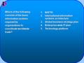 1.NAFTA 2.International information systems architecture 3.Global business strategy plan 4.Enterprise-wide IT plan 5.Technology platform Which of the following.