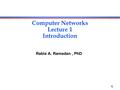 1 Computer Networks Lecture 1 Introduction Rabie A. Ramadan, PhD.