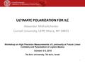 ULTIMATE POLARIZATION FOR ILC Alexander Mikhailichenko Cornell University, LEPP, Ithaca, NY 14853 1 Workshop on High Precision Measurements of Luminosity.