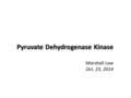 Pyruvate Dehydrogenase Kinase Pyruvate Dehydrogenase Kinase Marshall Law Oct. 23, 2014.