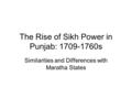 The Rise of Sikh Power in Punjab: 1709-1760s Similarities and Differences with Maratha States.