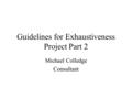 Guidelines for Exhaustiveness Project Part 2 Michael Colledge Consultant.