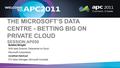 THE MICROSOFT’S DATA CENTRE - BETTING BIG ON PRIVATE CLOUD SESSION:AP050 Robbie Wright WW Sales Director, Datacenter to Cloud Microsoft Corporation Jonathan.