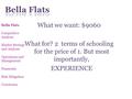 Bella Flats Competitive Analysis Market Strategy and Analysis Operations and Management Financials Risk Mitigation Conclusion What we want: $9060 What.