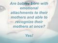 Are babies born with emotional attachments to their mothers and able to recognize their mothers at once? Yes!