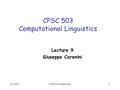 6/2/2016CPSC503 Winter 20091 CPSC 503 Computational Linguistics Lecture 9 Giuseppe Carenini.