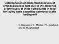 Determination of concentration levels of anticoccidials in eggs due to the presence of low levels of those compounds in feed for laying hens caused by.