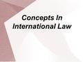 Concepts In International Law. Sovereignty Origins  Sovereign = ruler– King, Queen, Prince  Supreme power over subjects in her state International sovereignty.