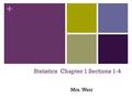 + StatisticsChapter 1 Sections 1-4 Mrs. Weir. + Ch 1: Introduction to Statistics What is Statistics? What words come to mind when you hear the word statistics?