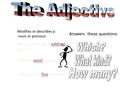 Modifies or describes a noun or pronoun. Is that a wool sweater? Just give me five minutes. Did you lose your address book? Answers these questions: